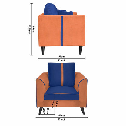 Mason Cushion Back Fabric Sofa - Orange & Blue