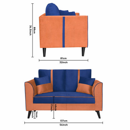 Mason Cushion Back Fabric Sofa - Orange & Blue