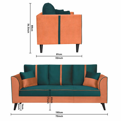 Mason Cushion Back Fabric Sofa - Orange & Green