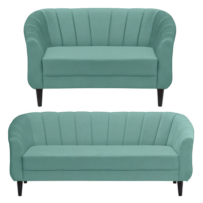 Persia Quilted Back 3+2 Seater FabricSofa Set - Sea Green