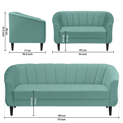 Persia Quilted Back 3+2 Seater FabricSofa Set - Sea Green