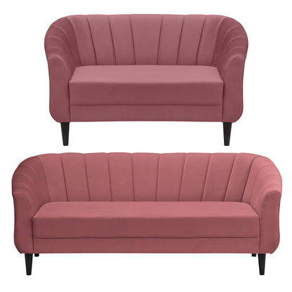 Persia Quilted Back 3+2 Seater FabricSofa Set - Dark Pink