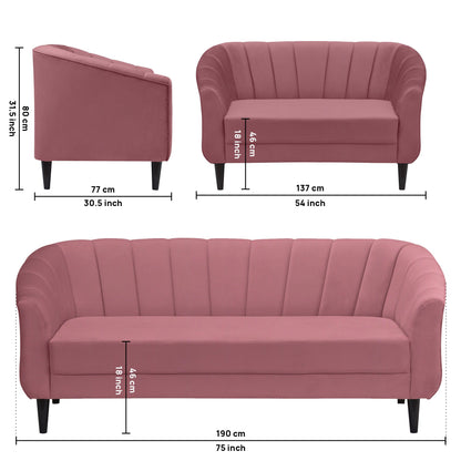 Persia Quilted Back 3+2 Seater FabricSofa Set - Dark Pink