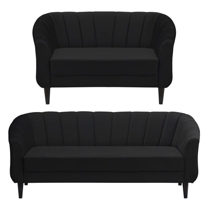 Persia Quilted Back 3+2 Seater FabricSofa Set - Black