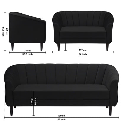 Persia Quilted Back 3+2 Seater FabricSofa Set - Black