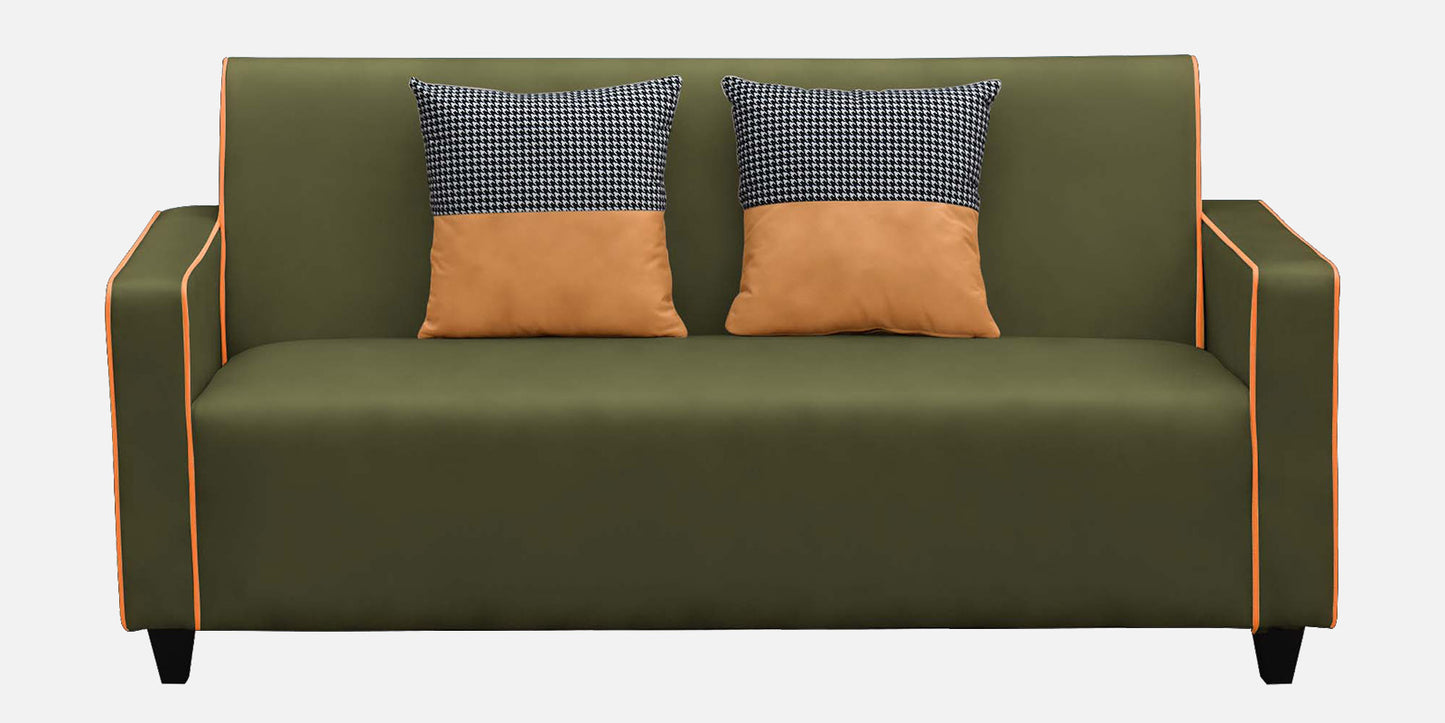 Alex Cushion Back Leatherette Sofa - Olive Green