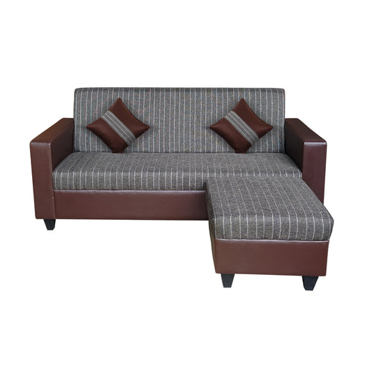 Cornelia Fabric 4 Seater (3 Seater + Ottoman) Sofa - Brown