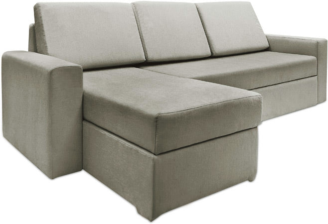 Haven - Ash Gray Fabric Sectional Sofa Bed 2 Seater + Lounge With Storage