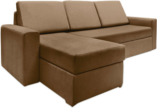 Haven - Chestnut Brown Fabric Sectional SofaBed 2 Seater + Lounge