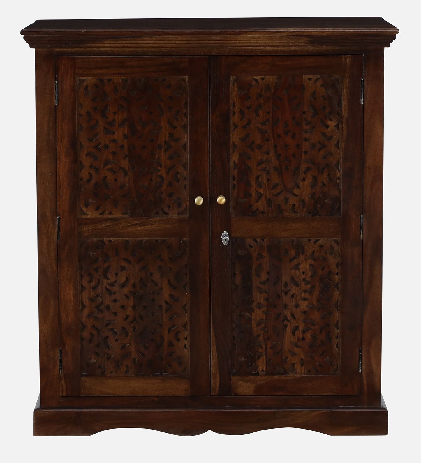 Solid Sheesham Wood Bar Cabinet In Teak Finish