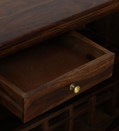 Solid Sheesham Wood Bar Cabinet In Teak Finish