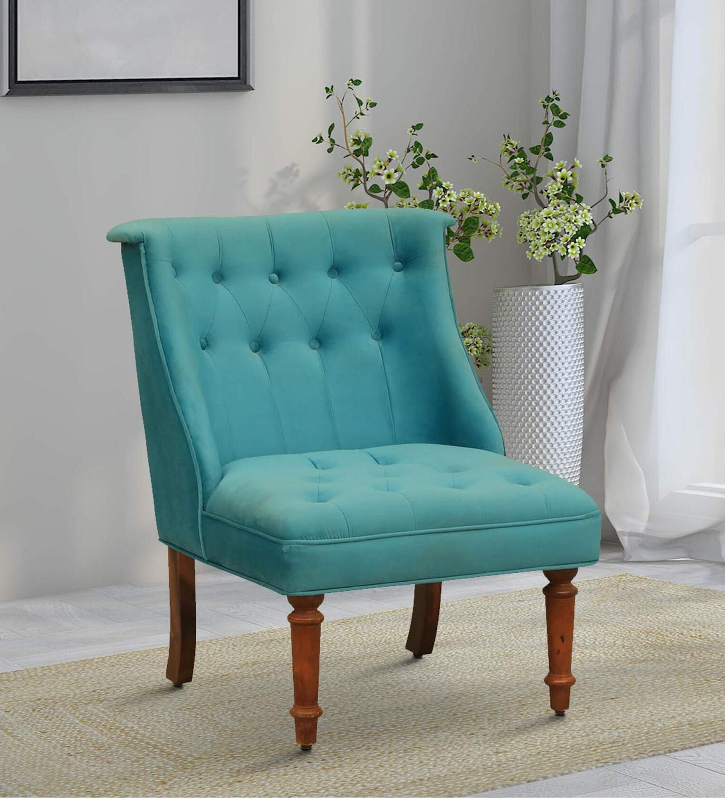 Velvet Chair In Aqua Colour