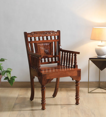 Arm Chair In Sheesham Wood - Honey Oak