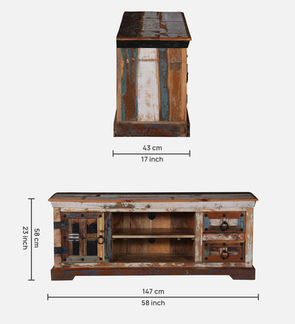 Harp - Reclaimed Wood TV Console In Distress Finish With Multiple Storage Spaces