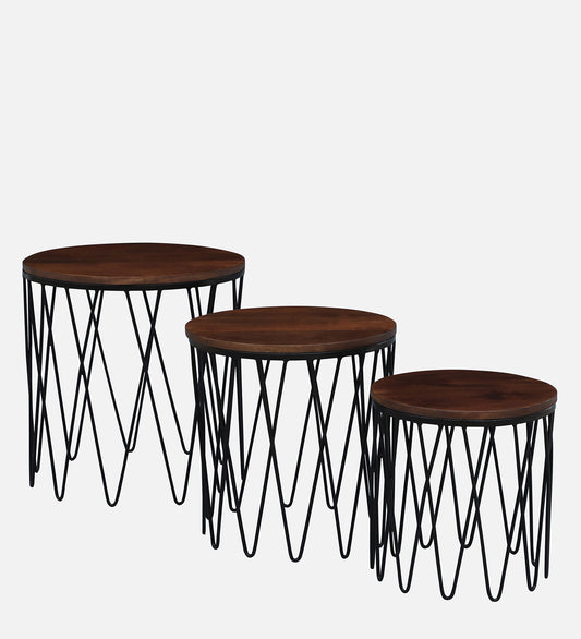 Masper - Solid Wood Nest Of Tables In Metal Base Frame