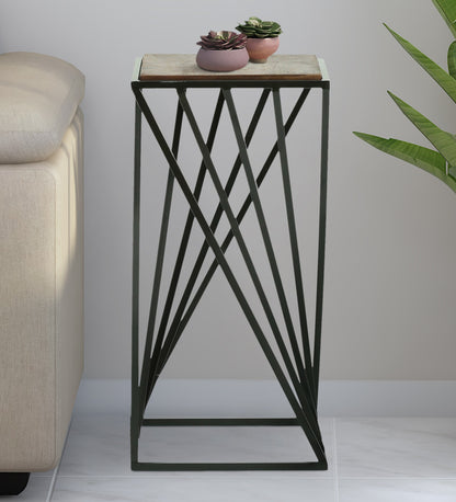 Pedar - Metal And Solid Wood Top End Table - Black