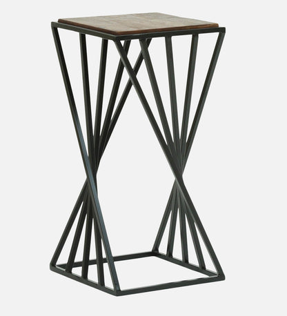 Pedar - Metal And Solid Wood Top End Table - Black