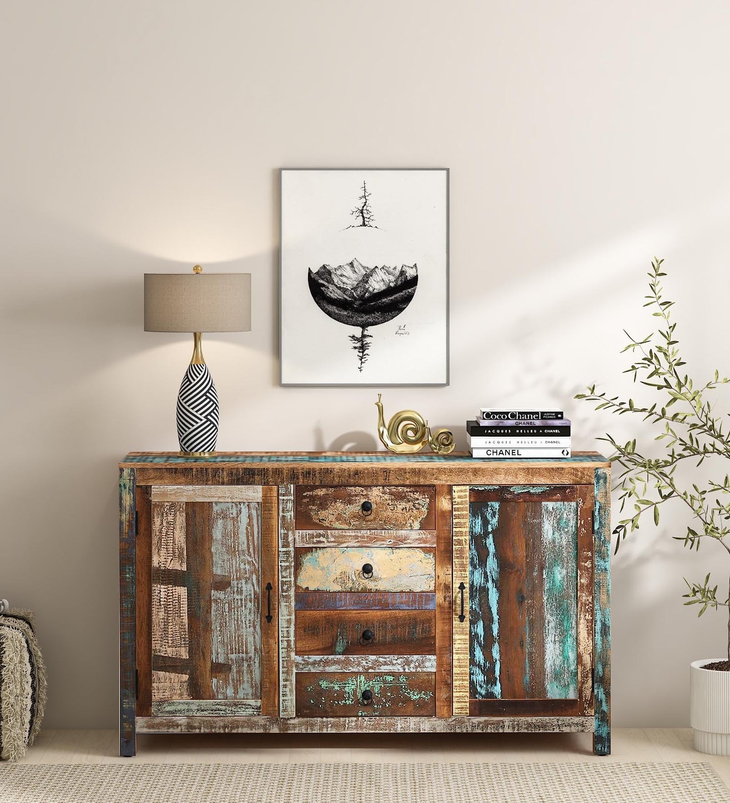 Janet - Solid Wood Sideboard In Distress Finish