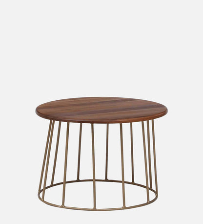 Hive - Coffee Table In Metal Base In Mat Brass Paint Finish & Wooden Top In Teak Finish