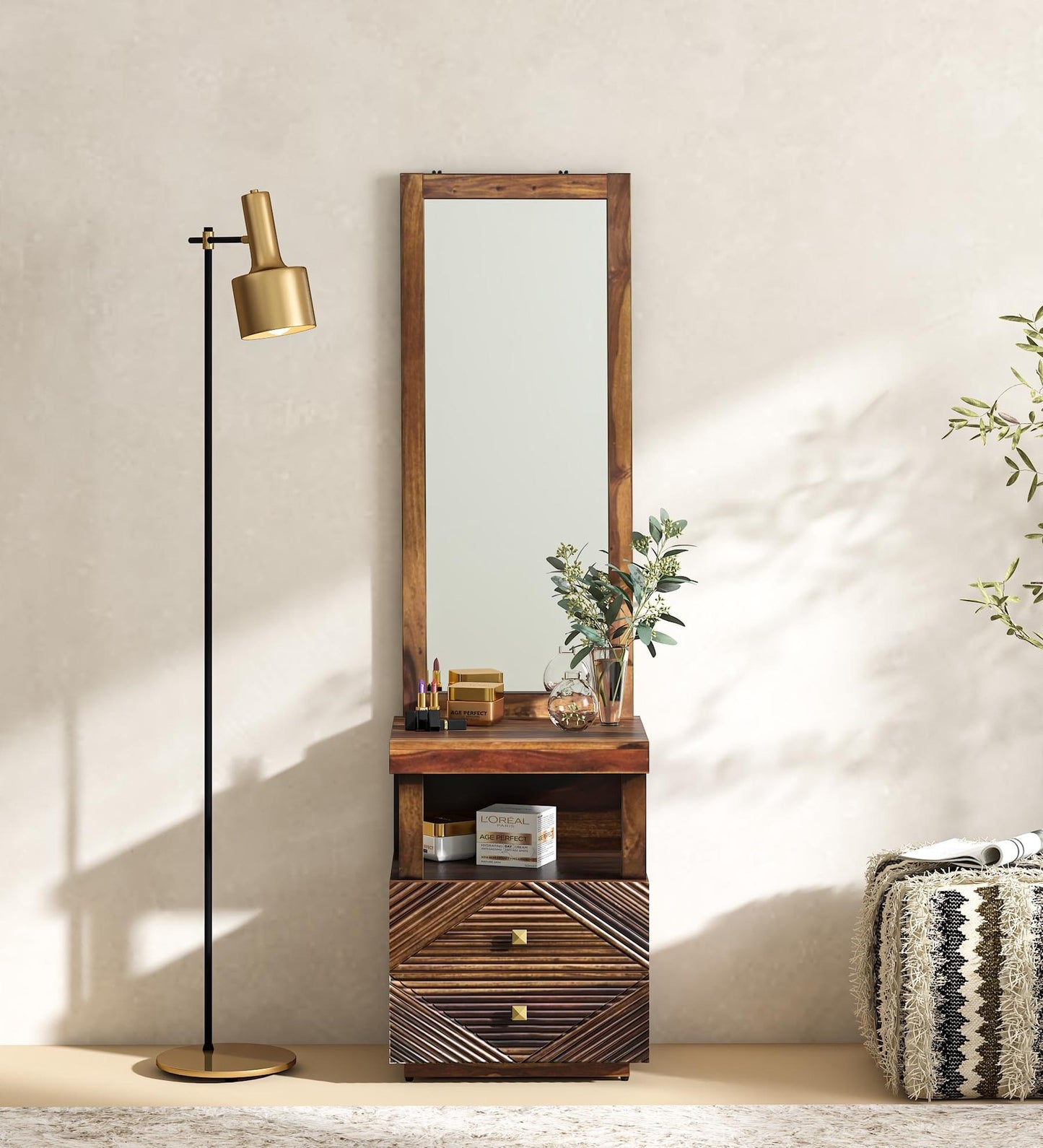 Sheesham Wood Dresser Table In Light Walnut Polish Finish