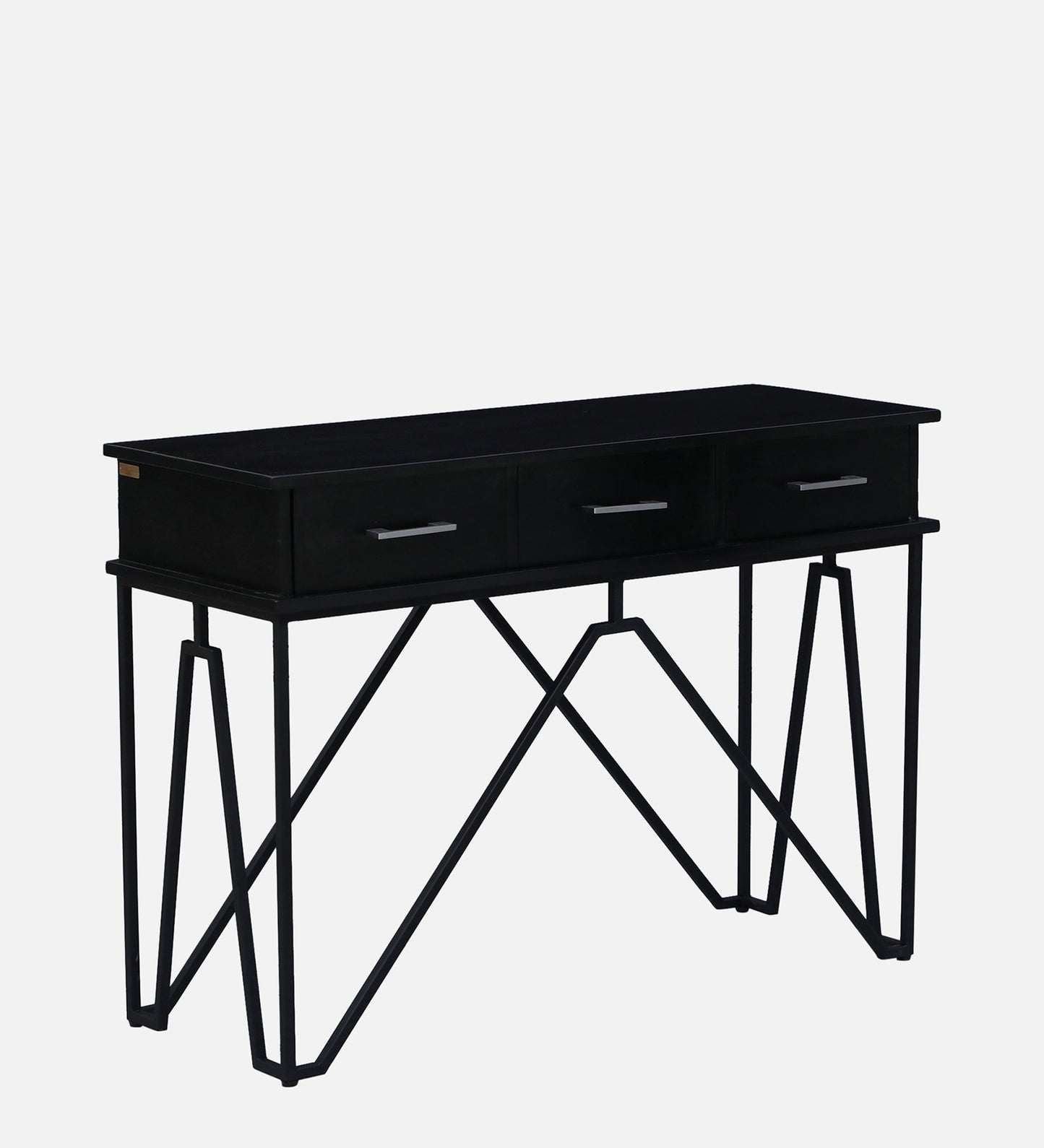 Divine - Console Table With Metal Powder Coated Legs In Black & Dark Polish Wooden Top