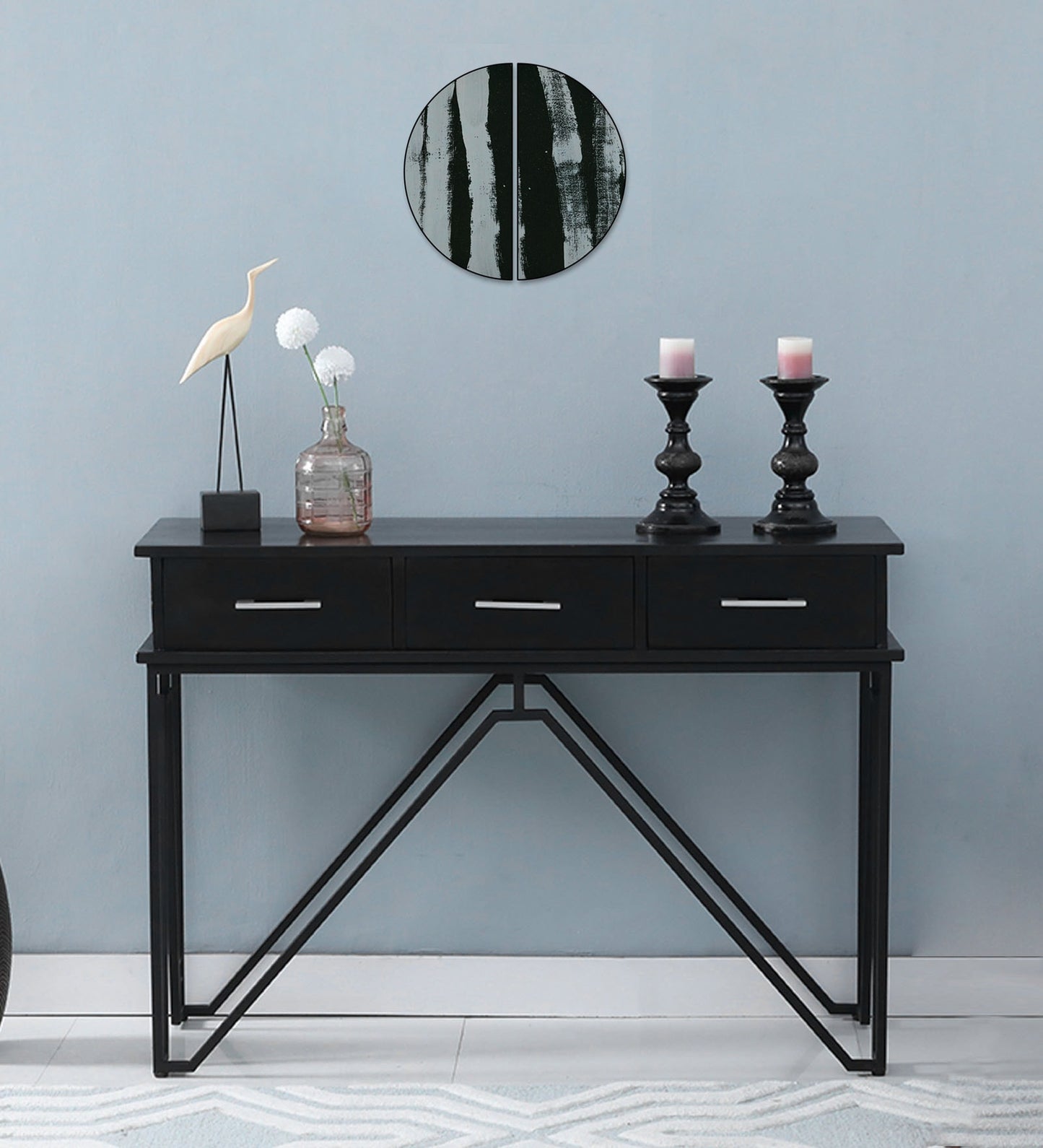 Divine - Console Table With Metal Powder Coated Legs In Black & Dark Polish Wooden Top