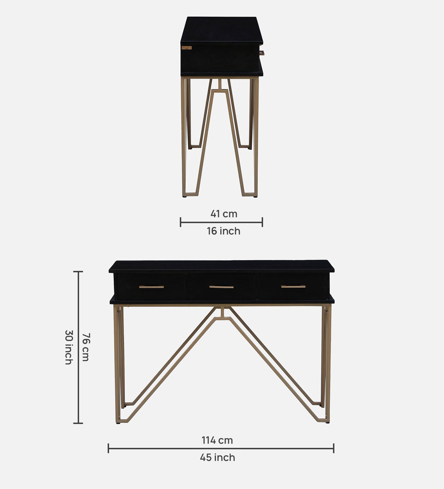 Dive - Console Table With Metal Powder Coated Legs In Gold & Dark Polish Wooden Top