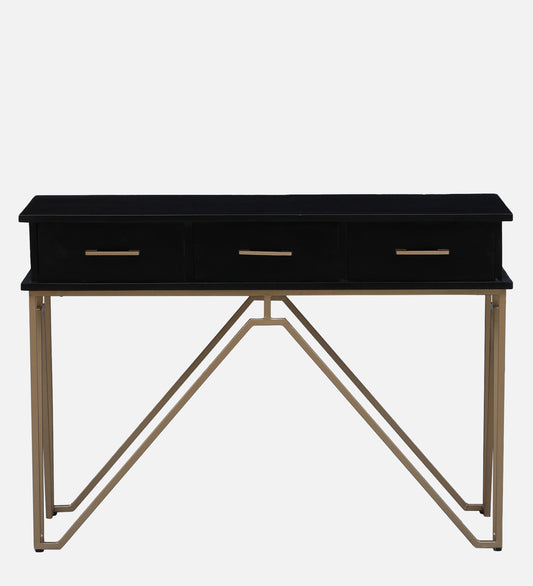 Dive - Console Table With Metal Powder Coated Legs In Gold & Dark Polish Wooden Top