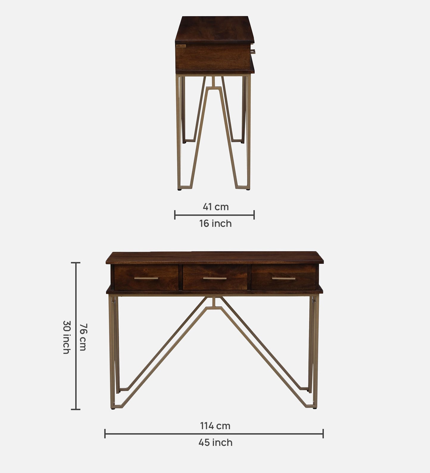 Phrase - Console Table With Metal Powder Coated Legs In Gold & Solid Wood Table Top In Provincial Teak Finish