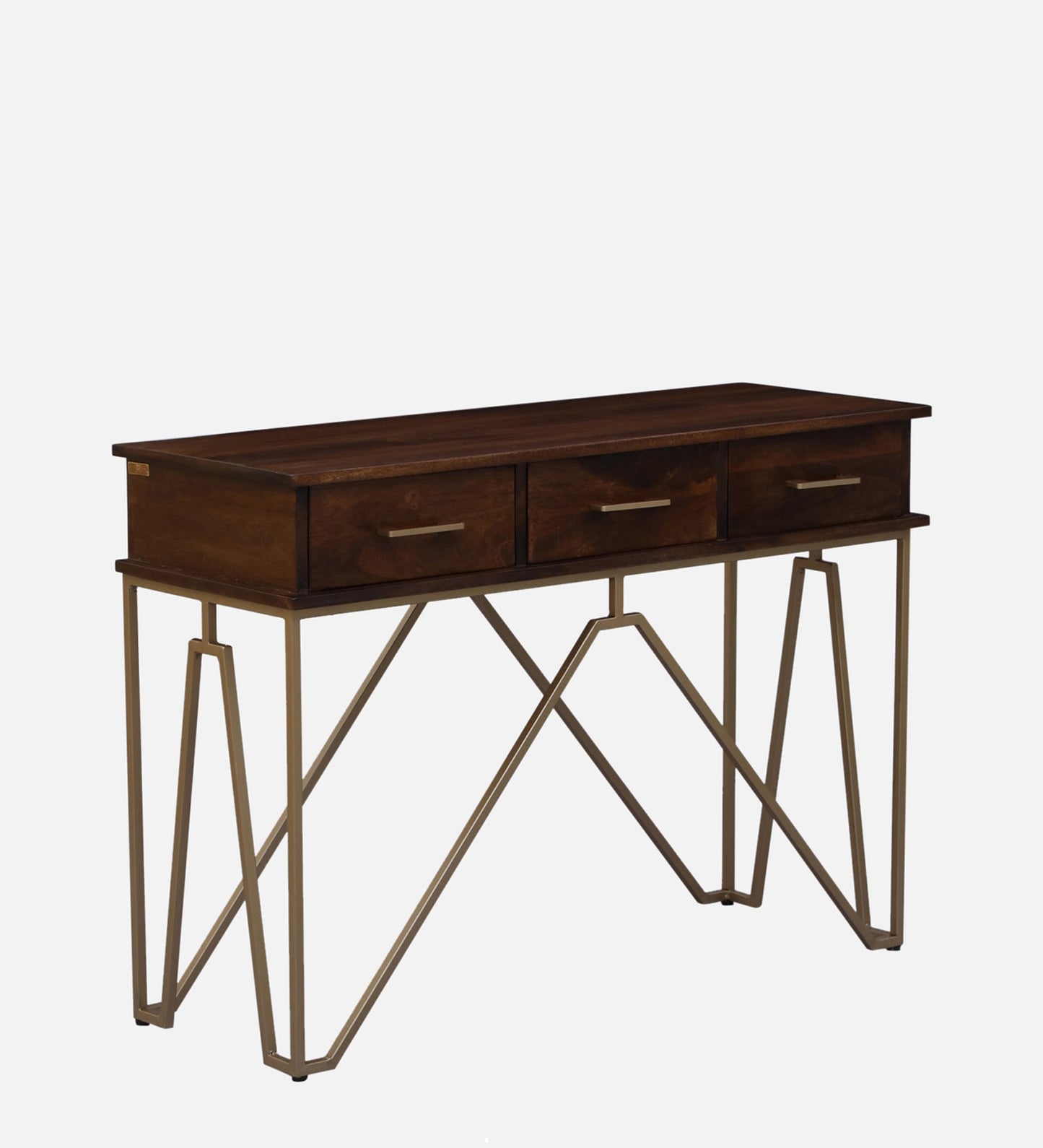 Phrase - Console Table With Metal Powder Coated Legs In Gold & Solid Wood Table Top In Provincial Teak Finish