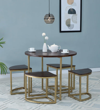 Divine - Metal Base 4 Seater Dining Set With Solid Wood Table & Seat Tops