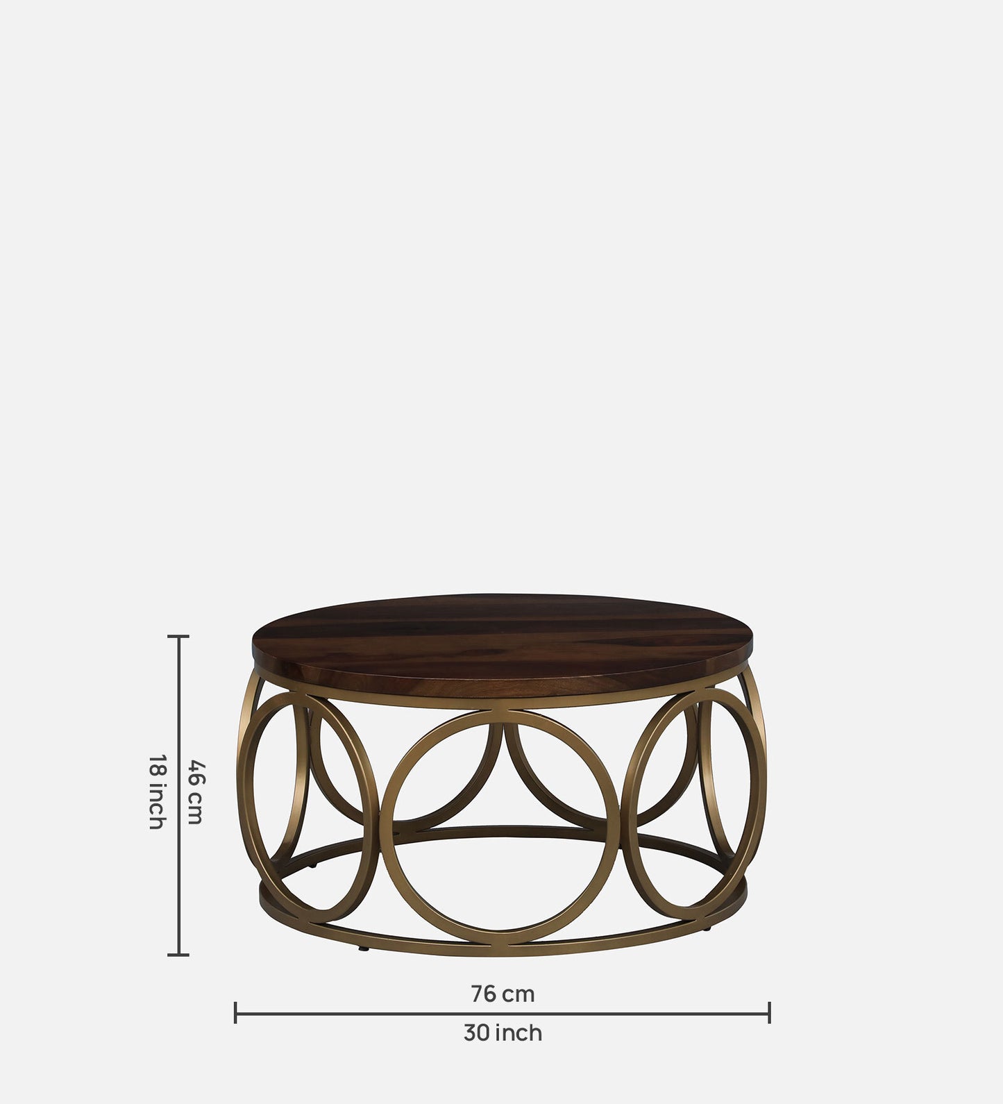 Cart Metal Coffee Table In Matte Gold Polish Shade & Solid Wood Top