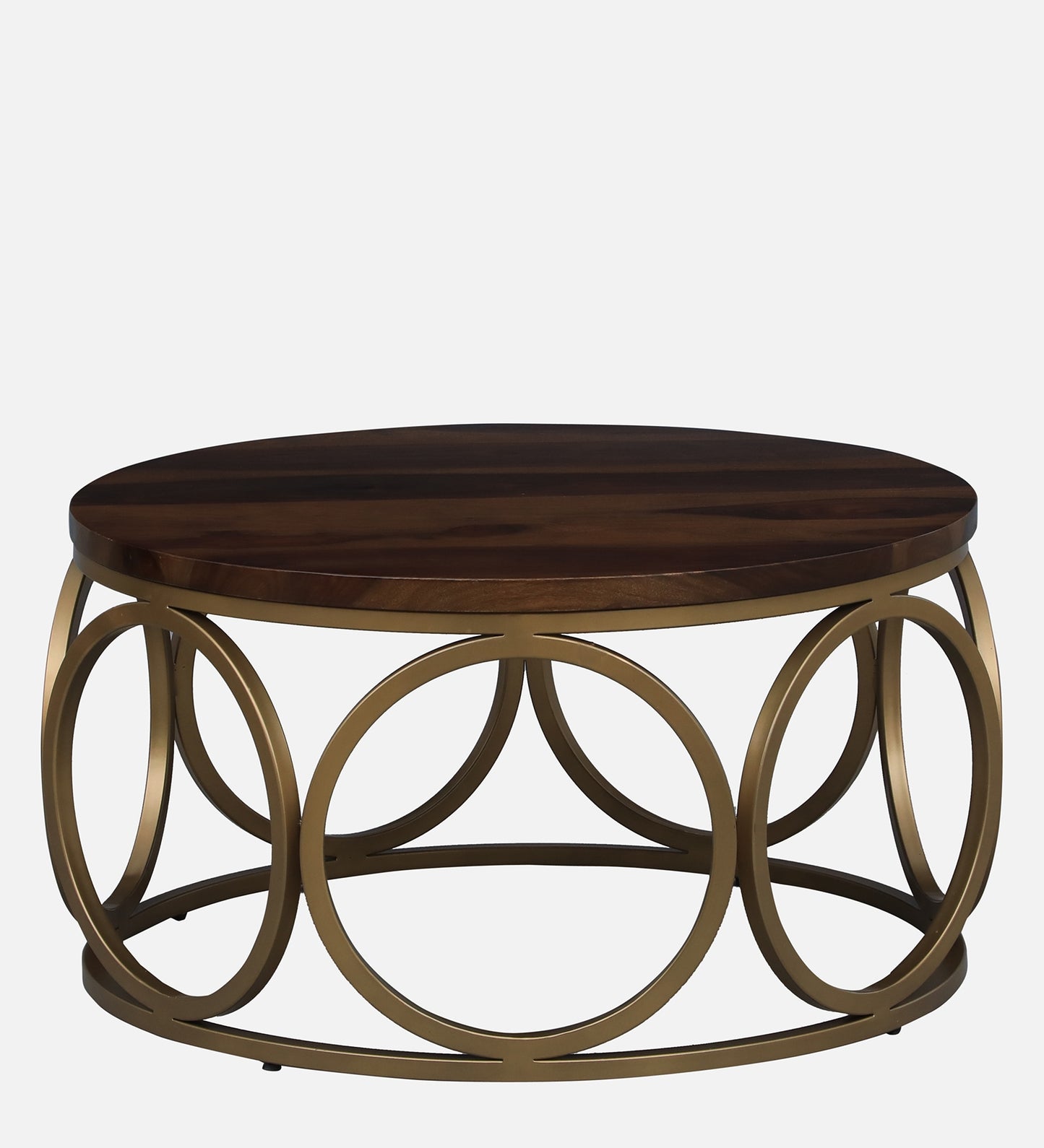 Cart Metal Coffee Table In Matte Gold Polish Shade & Solid Wood Top