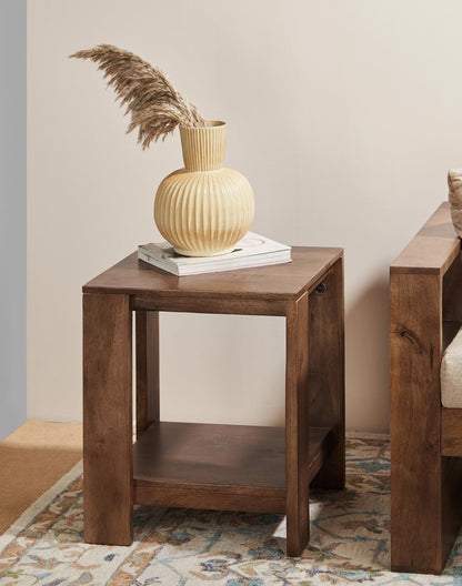 Solid Wood Side Table In Walnut Finish