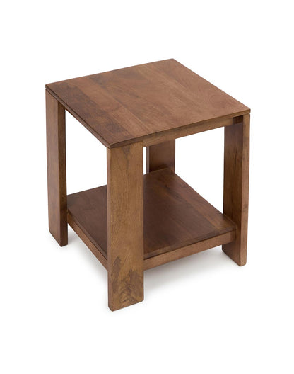 Solid Wood Side Table In Walnut Finish