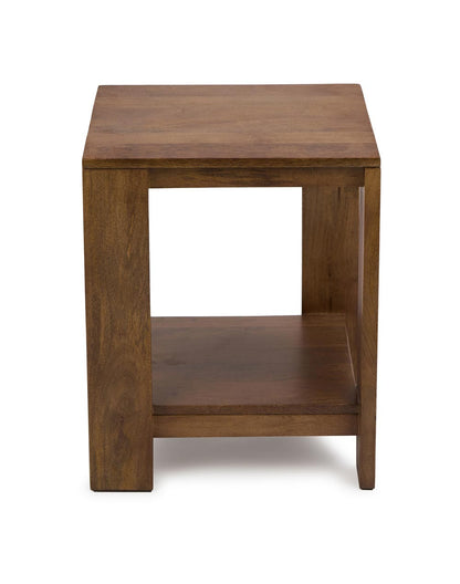 Solid Wood Side Table In Walnut Finish