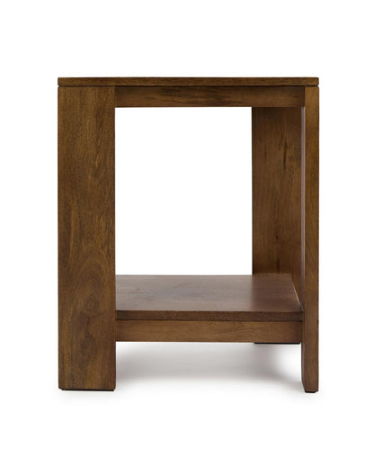 Solid Wood Side Table In Walnut Finish