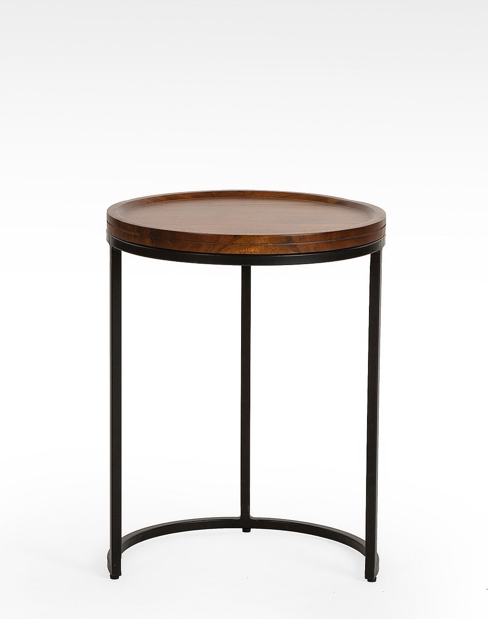 Iron And Solid Wood Side Table In Walnut Finish