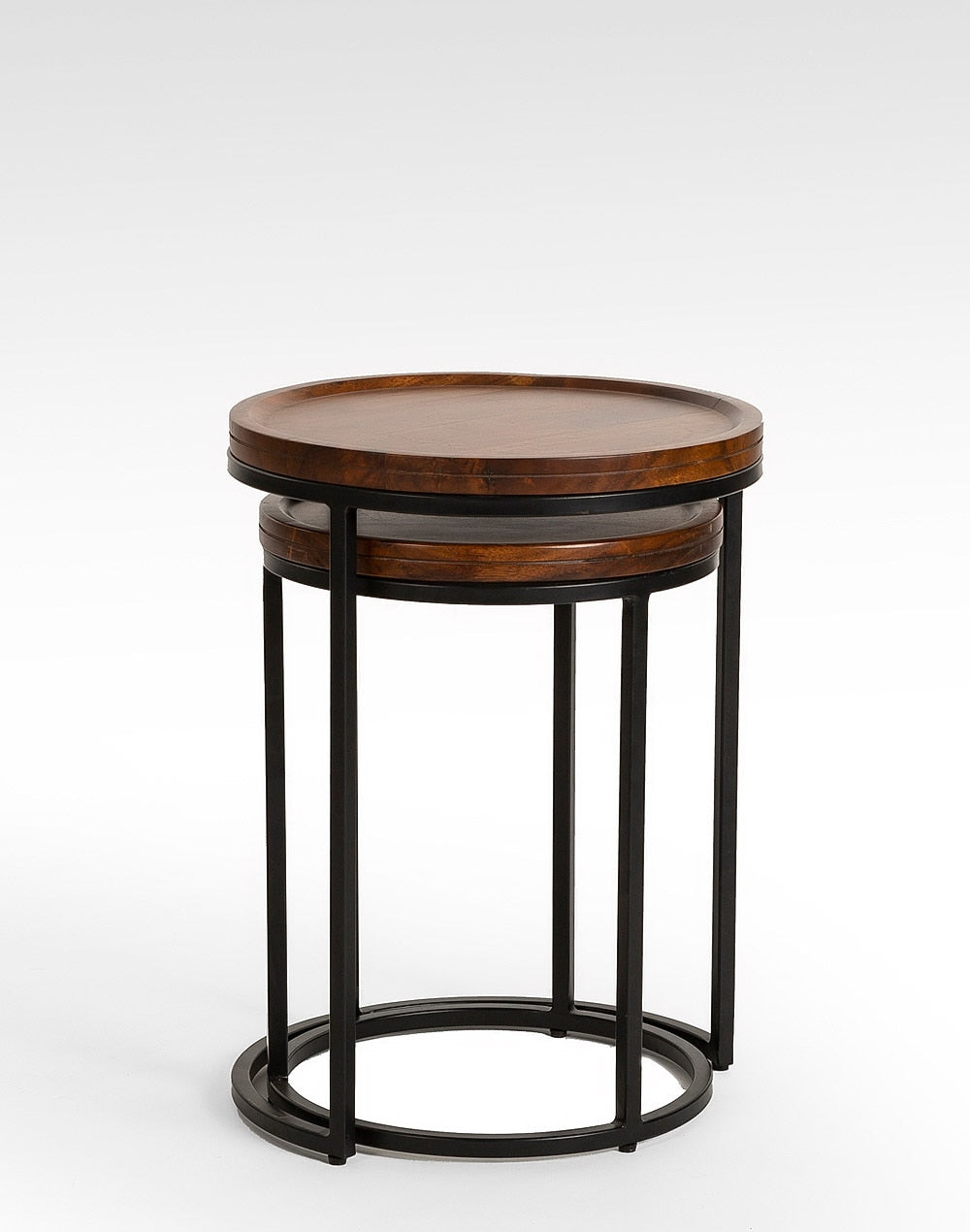 Iron And Solid Wood Side Table In Walnut Finish