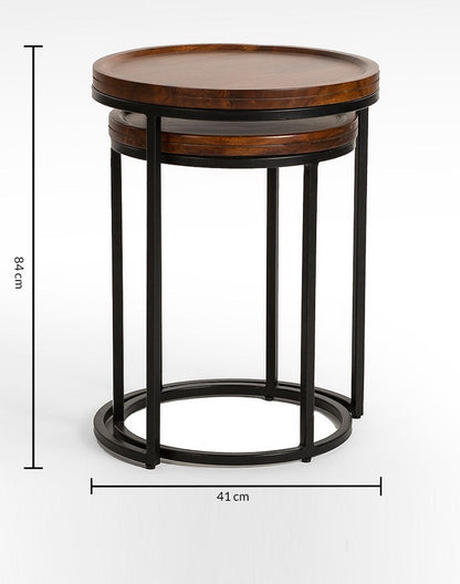 Iron And Solid Wood Side Table In Walnut Finish