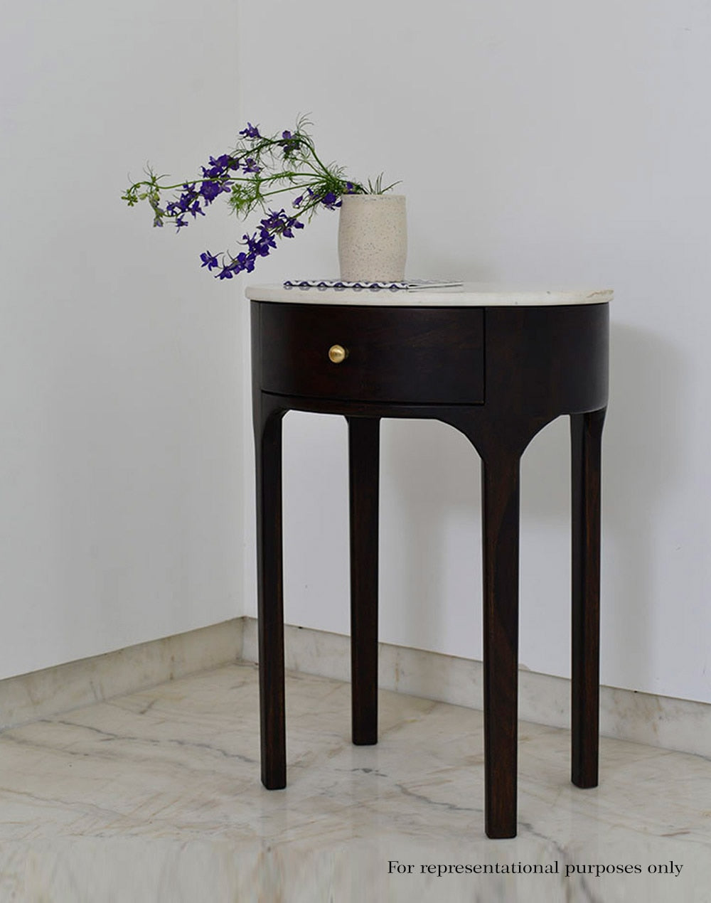 Solid Wood Side Table In Walnut Finish