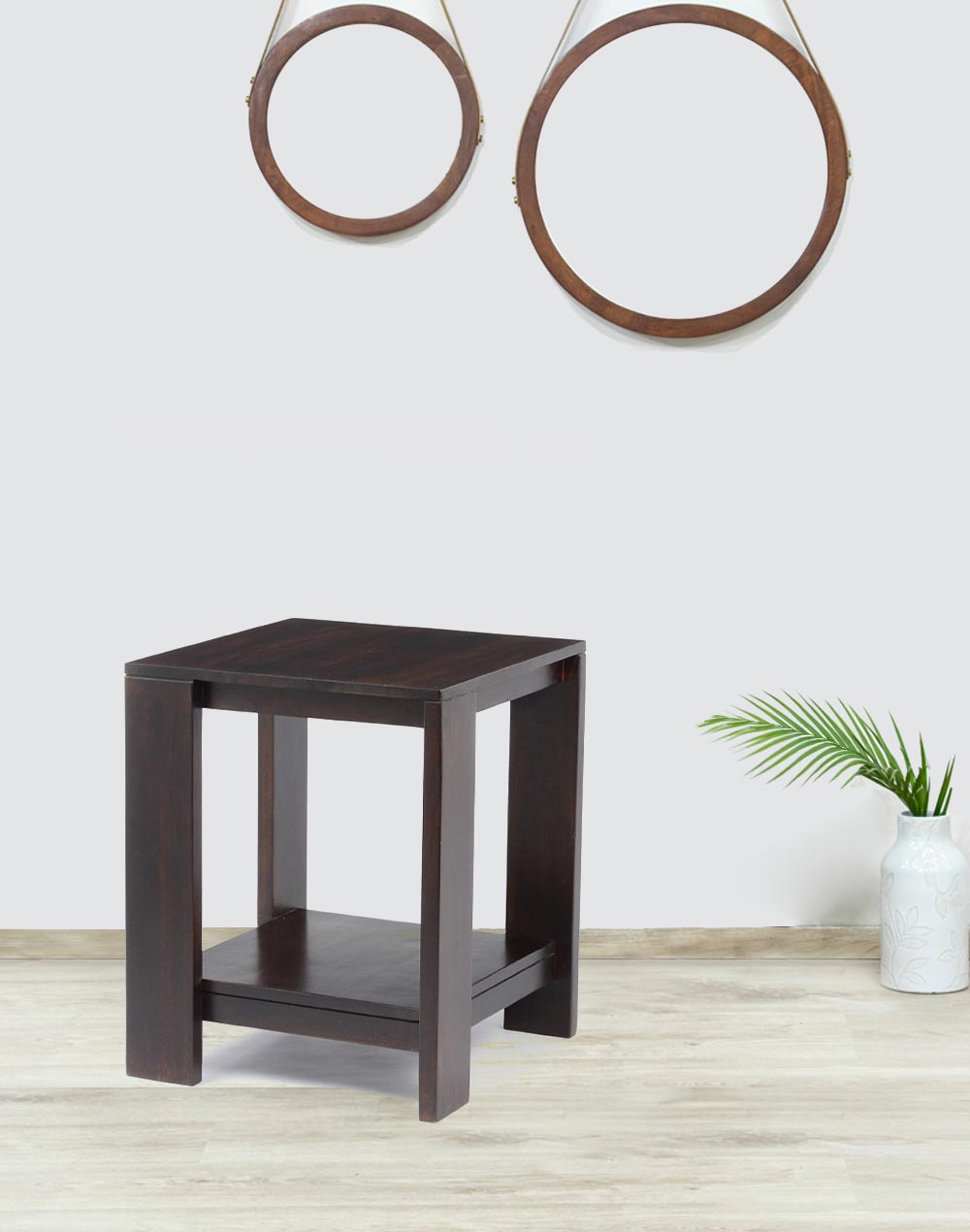 Solid Wood Side Table In Dark Walnut Finish