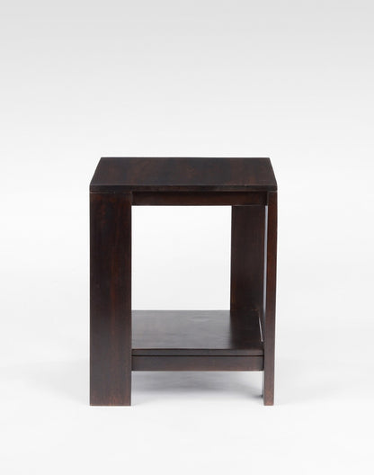 Solid Wood Side Table In Dark Walnut Finish