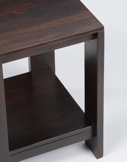 Solid Wood Side Table In Dark Walnut Finish