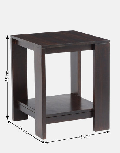 Solid Wood Side Table In Dark Walnut Finish