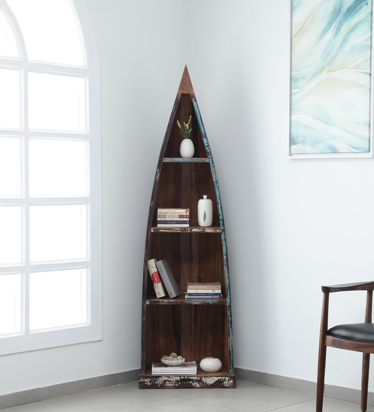 Reclaimed Solid Wood Book Shelf In Distress Polish