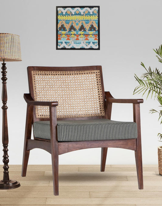 Solid Wood And Cloth Upholstered Chair In Teak Finish