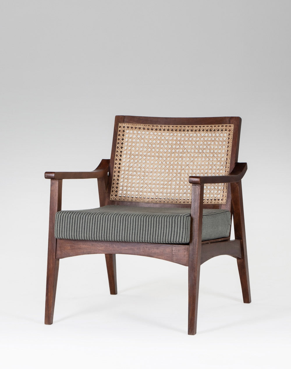 Solid Wood And Cloth Upholstered Chair In Teak Finish