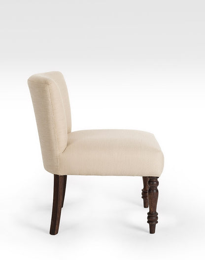 Solid Wood And Cloth Upholstered Chair In Teak Finish