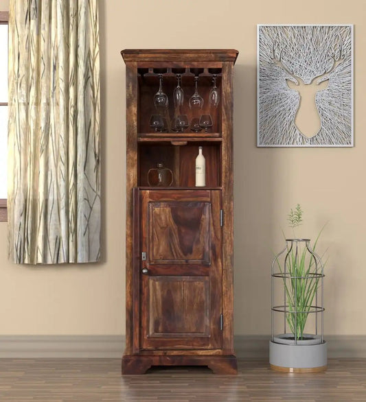 Solid Wood Bar Cabinet In Teak Finish